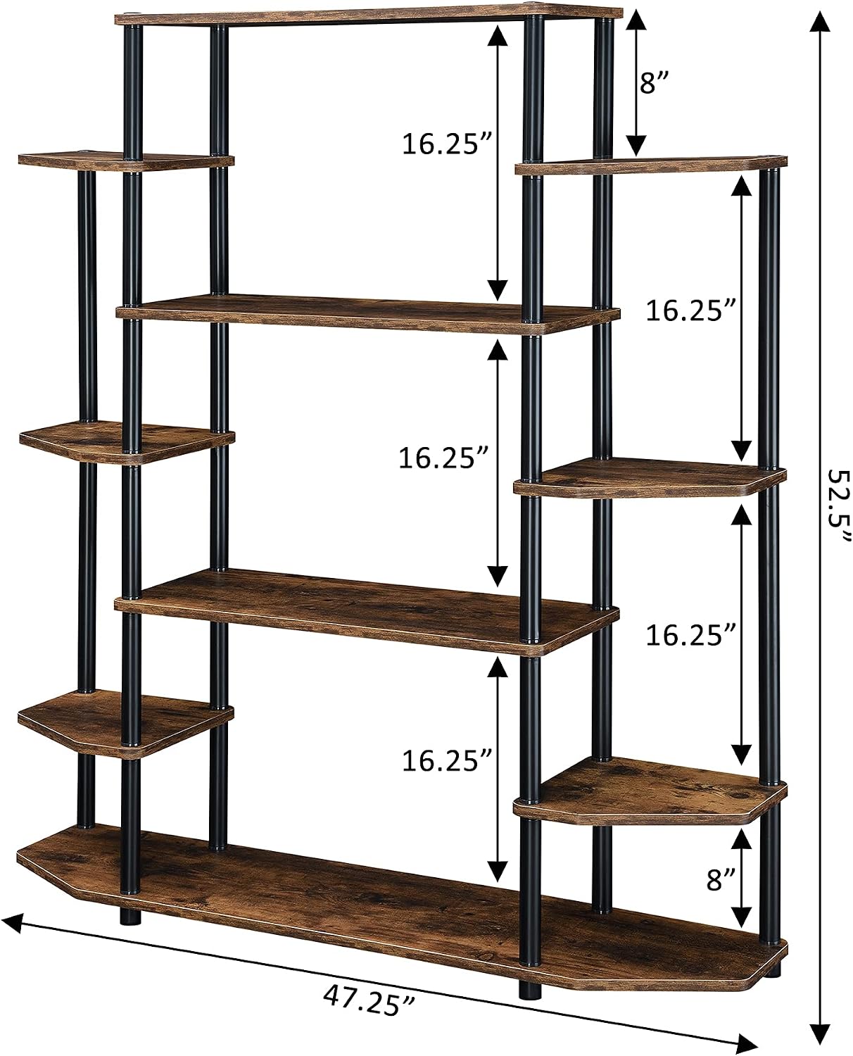 Convenience Concepts Designs2Go No Tools Wall Unit Bookshelf 47.25' - Contemporary Storage Shelves for Display, 10 Spacious Shelves for Modern Living Room, Office, Den, Barnwood/Black
