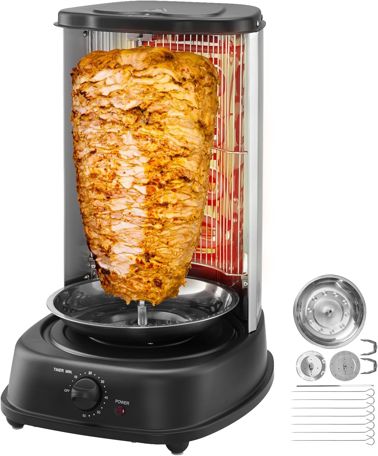 Happybuy Shawarma Grill Machine, Vertical Chicken Cooker, Electric Gyro Rotisserie, Stainless Steel Broiler for Home, Restaurant, Parties
