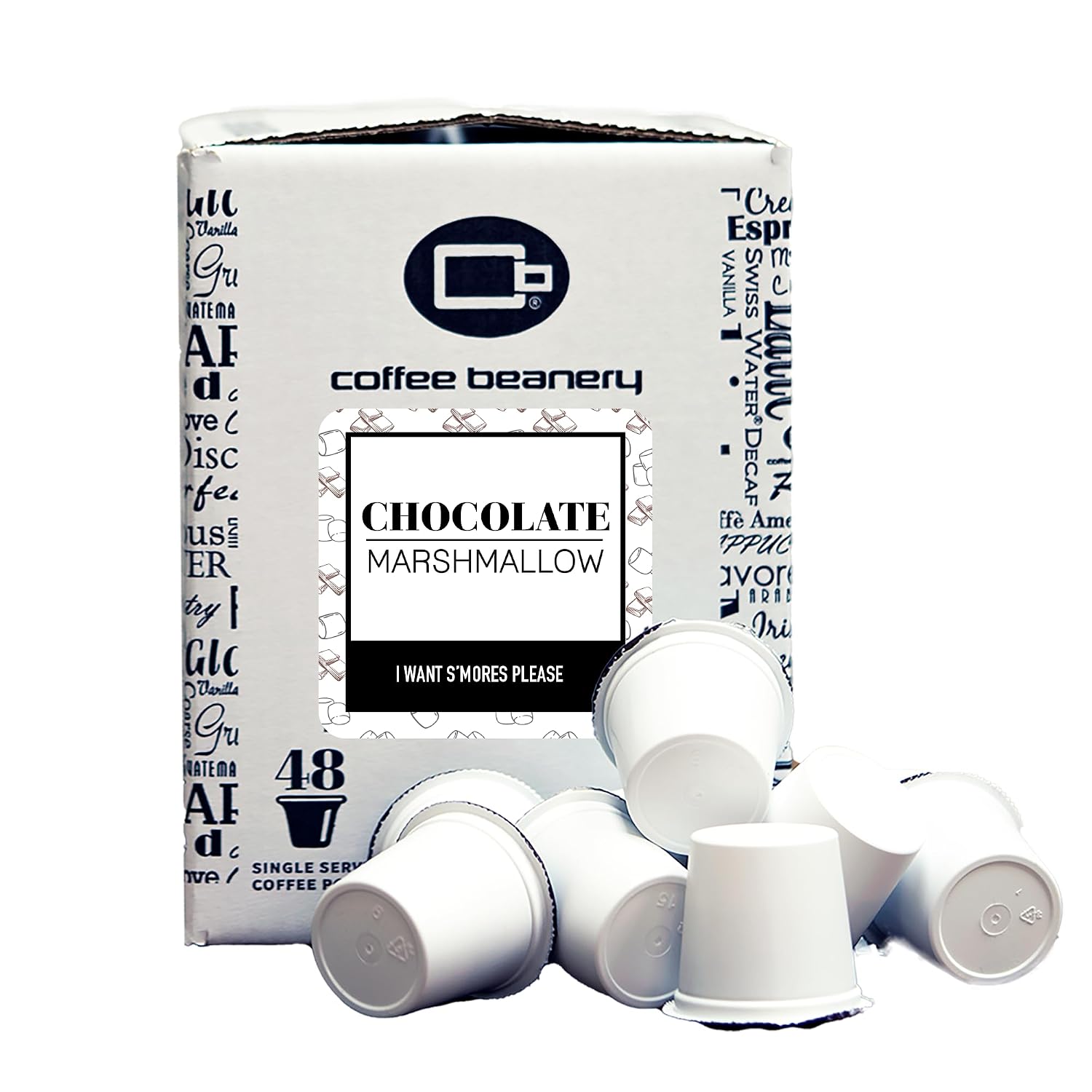 Chocolate Marshmallow Coffee Pods by Coffee Beanery | 96ct Bulk Flavored Coffee Pods Medium Roast Coffee Pods| 100% Specialty Arabica Coffee| Gourmet Coffee Pods