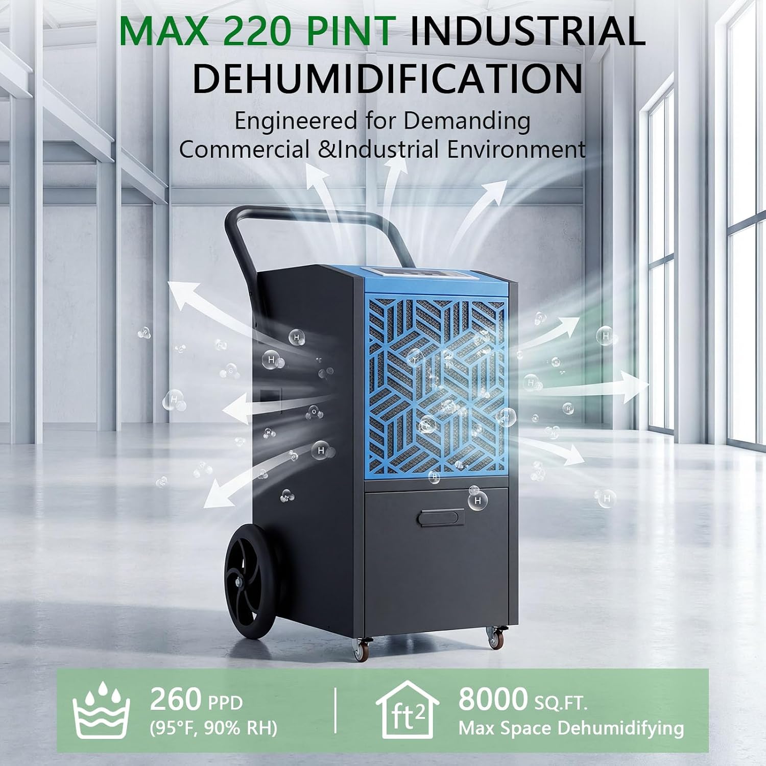 2026Upgraded 220 Pints Commercial Dehumidifier with Pump,industrial dehumidifier for Basement up to 8000 Sq.Ft, Large Capacity Industrial Dehumidifier for Large Room with Intelligent Humidity Control