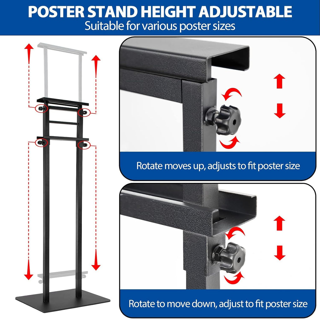 4-Pack Poster Stand - Heavy Duty, Double-Sided, Adjustable Height Up to 80 inches, Outdoor Banner Stand - Black