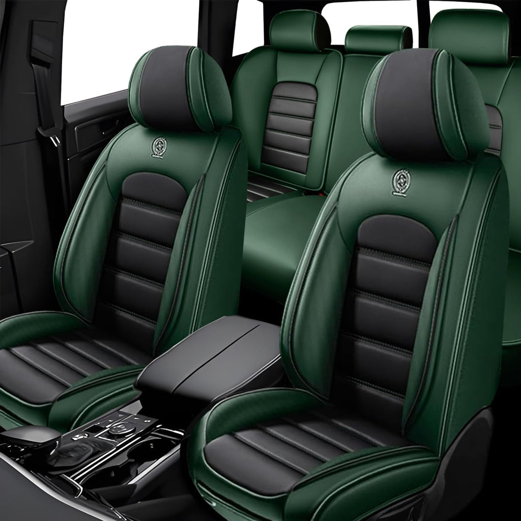 5 Seat Covers for Infiniti G35 2003-2010 Leather Car Seat Covers Waterproof Soft Car Seat Protectors Comfort Premium Automotive Seat Covers with Airbag（Standard,Black+Green）