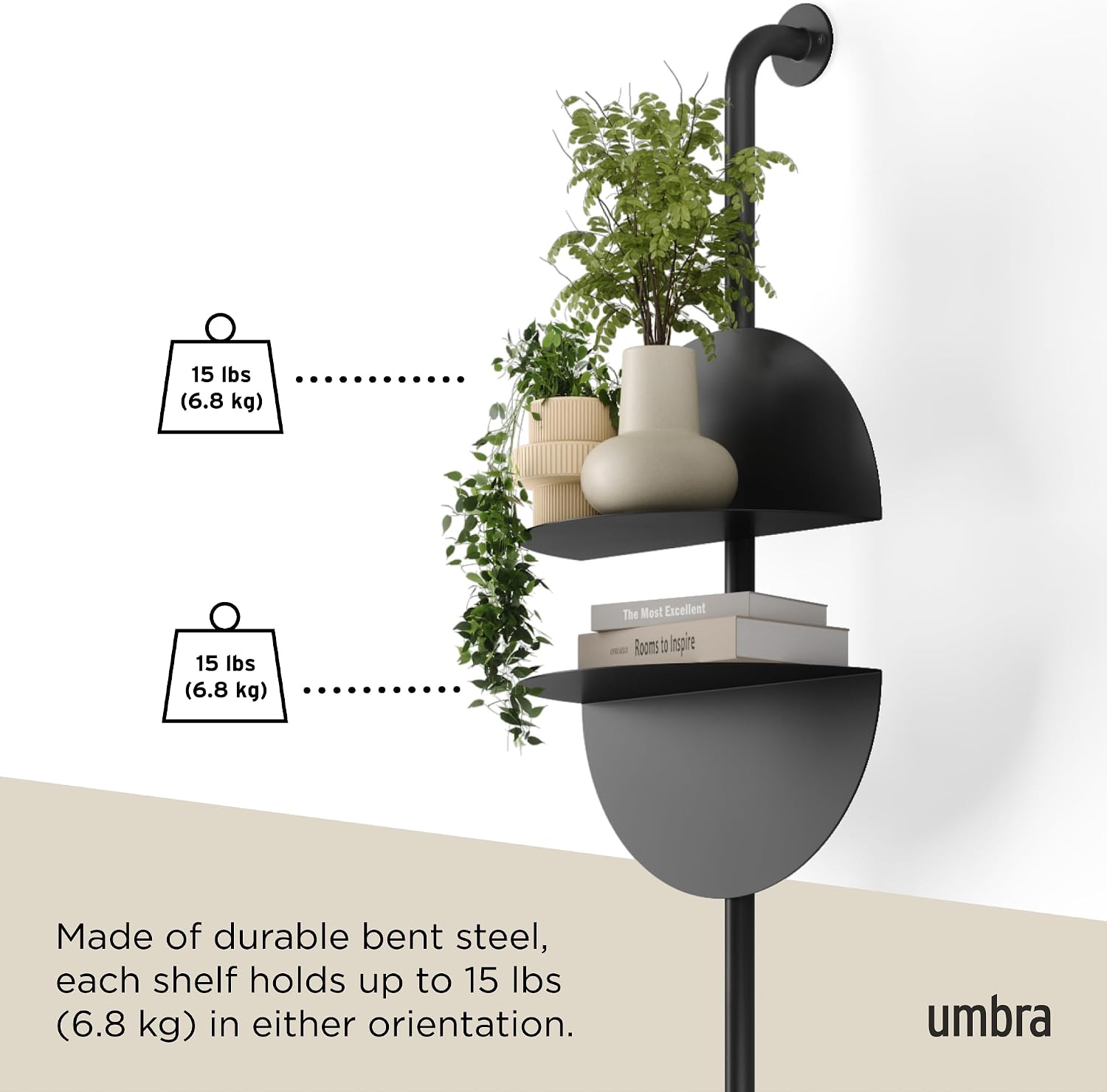 Umbra Solis Metal Display Shelf with 4 Adjustable Shelves, Black