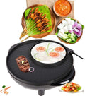 Electric BBQ Grill Indoor Electric Griddle Grill Teppanyaki BBQ Hot Plate Camping, Non Stick, Adjustable Temperature 1700W-Multifunction Two-in-one Electric Smokeless,Portable Nonstick Griddl