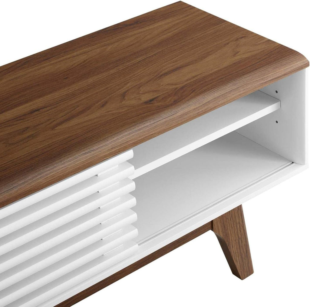 Modway Render Mid-Century Modern Low Profile 48 Inch TV Stand in Walnut White, 48'