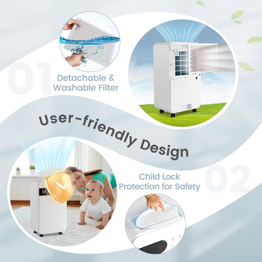 PETSITE 2500 Sq. Ft Dehumidifiers for Home, 32 Pint Dehumidifiers with 3 Modes and 2 Speeds, Auto Defrost, Portable Air Dehumidifier with Child Lock, 24H Timer, Wheels for Bedroom, Basement, Bathroom