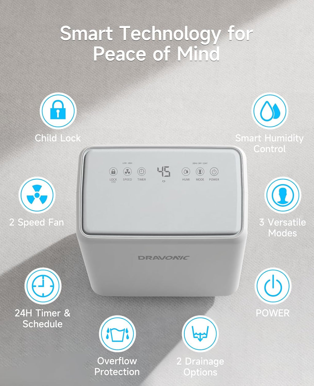 30 Pints Dehumidifier for Basement, 2000 Sq.Ft Dehumidifiers for Home with 3.3ft Continuous Drain Hose, 3 Modes Dehumidifier for Bathroom, Real-Time Humidity Display & Smart Control