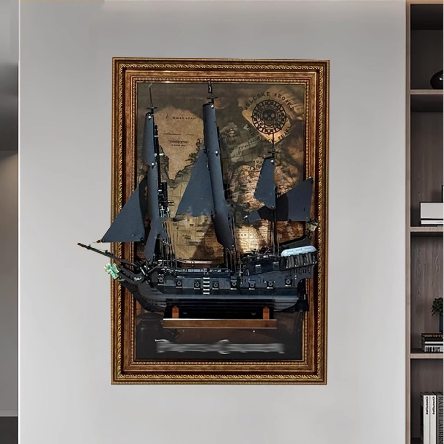 Display Frame with Spotlight for Lego 10365 Black Pearl ,Wall-Mounted Print Frame Custom Fit for 10365 Model - for Wall Display Collections,23.6 x 35.4 inches (Model not Included)