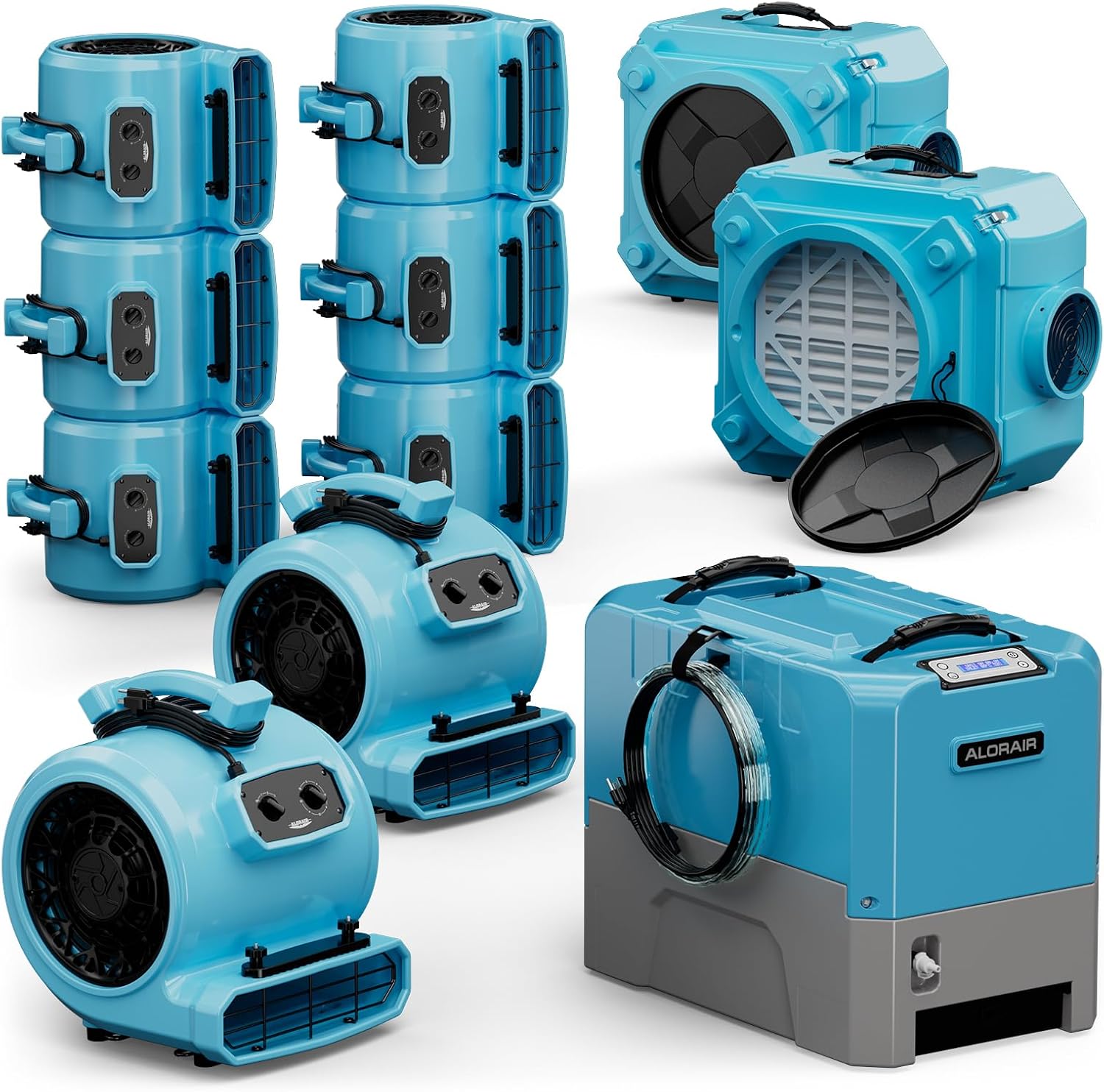 ALORAIR Water Damage Restoration Combo Package 8x Air Mover 2x Air Scrubber 1x Commercial Dehumidifier Ideal for Industrial, Commercial & Home Use - Set 2