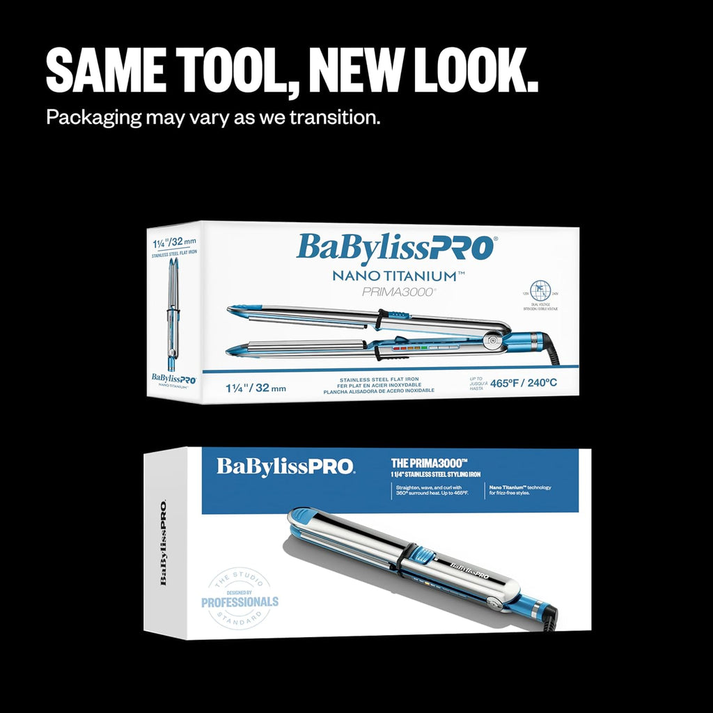 BaBylissPRO Nano Titanium Prima Ionic Hair Straightener – Professional Flat Iron & Curling Iron in One for Stylists, Pro Styling Hair Tool