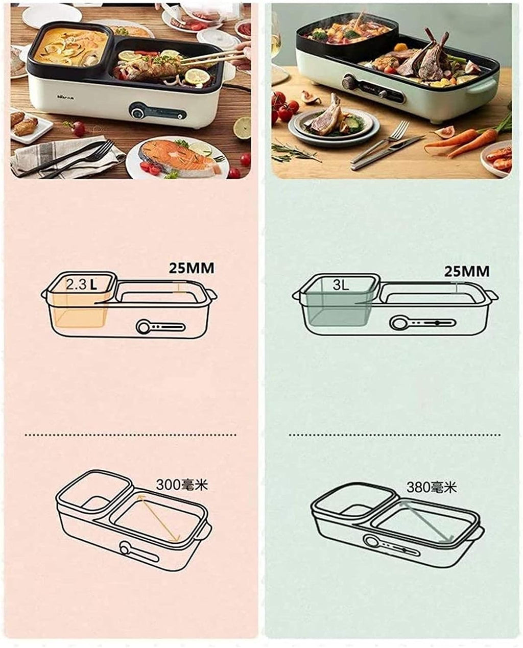 BBQ Hotpot Electric Grill Indoor Hot Pot Multifunctional, Indoor Teppanyaki Grill/Shabu Shabu Pot for 2-6 People, 220V
