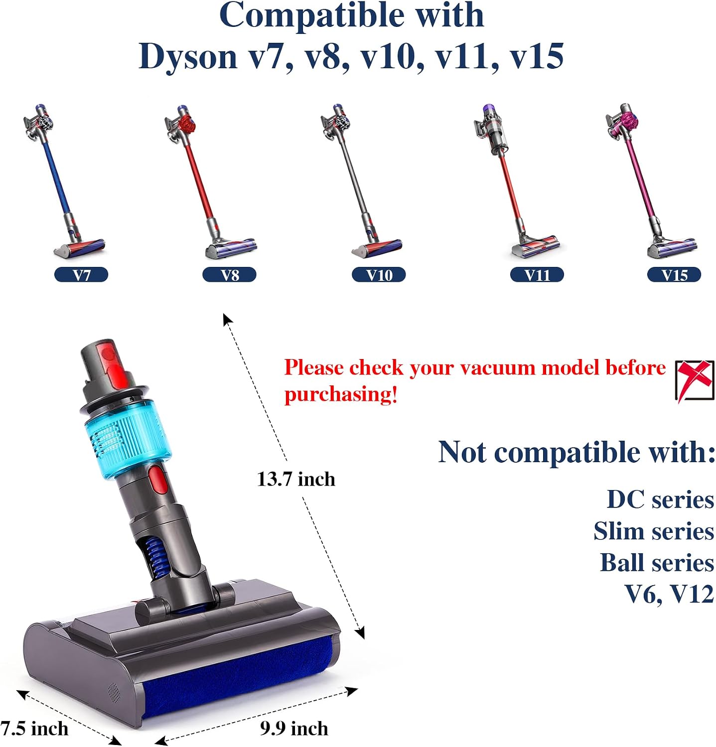 Original Electric Wet Dry Mopping Head Compatible with Dyson Submarine V15 V8 V7 V10 V11, Quick-Release Dyson Mop Head Attachment with LED, Water Tank and Roller Brush