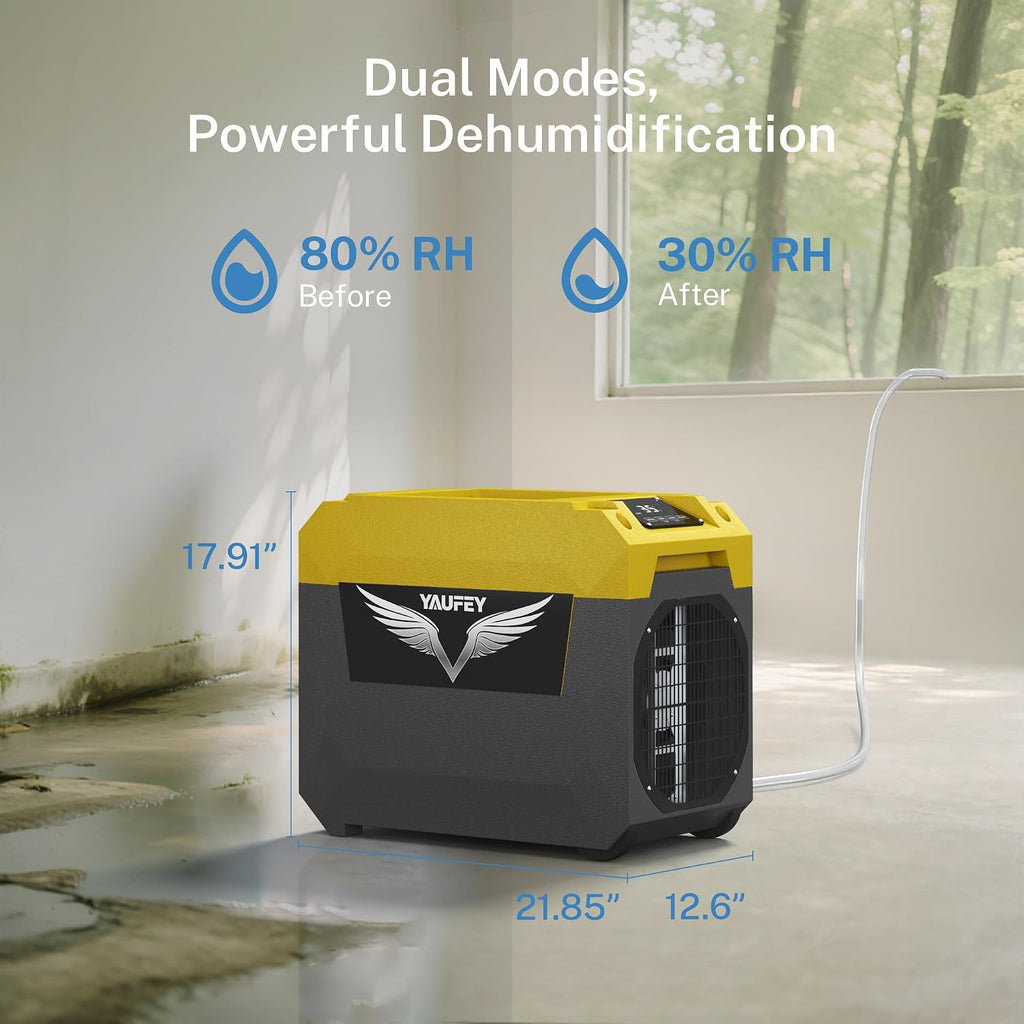 Yaufey 150 Pints Commercial Dehumidifier with Pump for Basement, Crawl Space & Water Damage Restoration，Large Dehumidifier up to 7000 Sq.Ft for Industry - 5-Year Quality Coverage