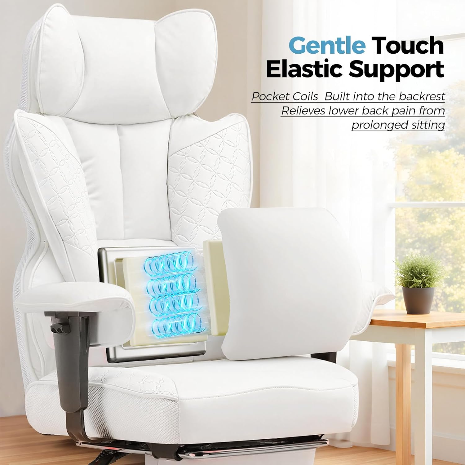 COMHOMA Desk Office Chair Big and Tall Office Chairs Ergonomic Gaming Chairs with Wide Seat Leather High Back Chair with Foot Rest Adjustable Armrests Pocket Spring Lumbar Support