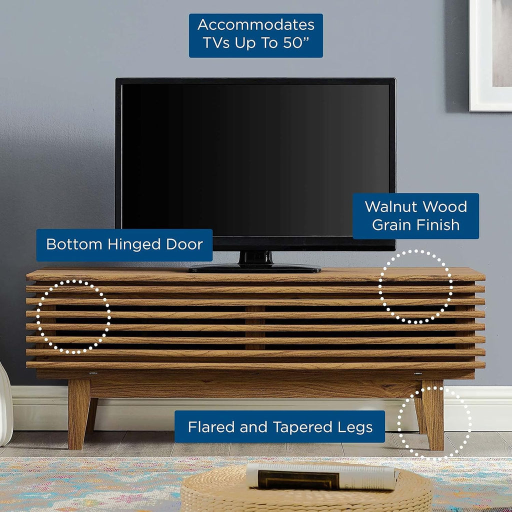 Modway Render 46' Mid-Century Modern Low Profile TV Stand in Walnut, 46 Inch