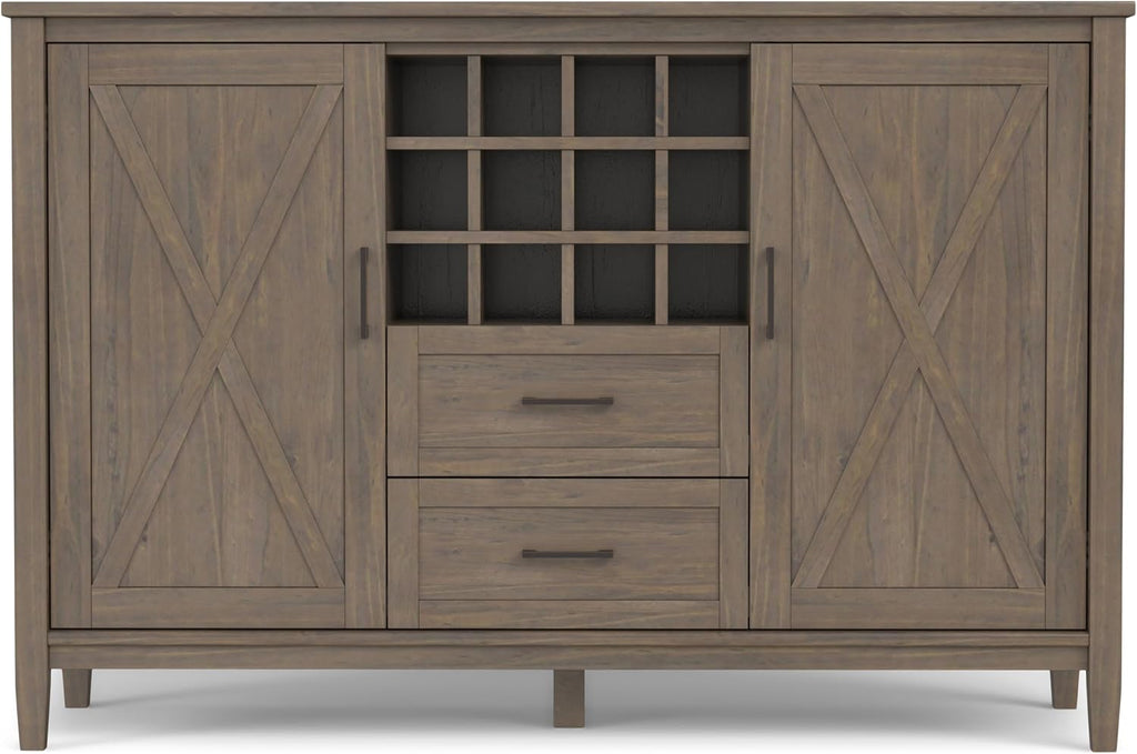 SIMPLIHOME Ela Solid Wood and Pine 54 inch x 18 inch Rectangle Transitional Sideboard with Wine Storage in Smoky Brown for The Dining Room and Kitchen