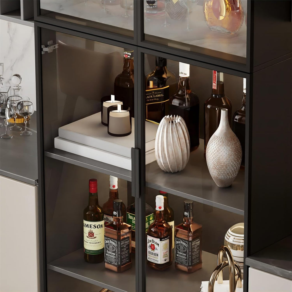 Mekminop Display Cabinet with Glass Doors and Storage Shelve, Modern Display Cabinet for Collectibles Trophy Case for Display - Black (31.5 ''W x 16.5 ''D x 78.7 ''H), HJ-FF10