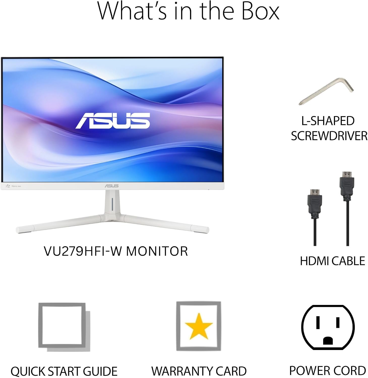 ASUS 27' 1080P Eye Care Monitor (VU279HFI-W) - Full HD, IPS, 100Hz, SmoothMotion, Adaptive Sync, Nano-ion, Eye Care Plus, Blue Light Filter, Flicker Free, VESA Wall Mountable, 3 yr Warranty