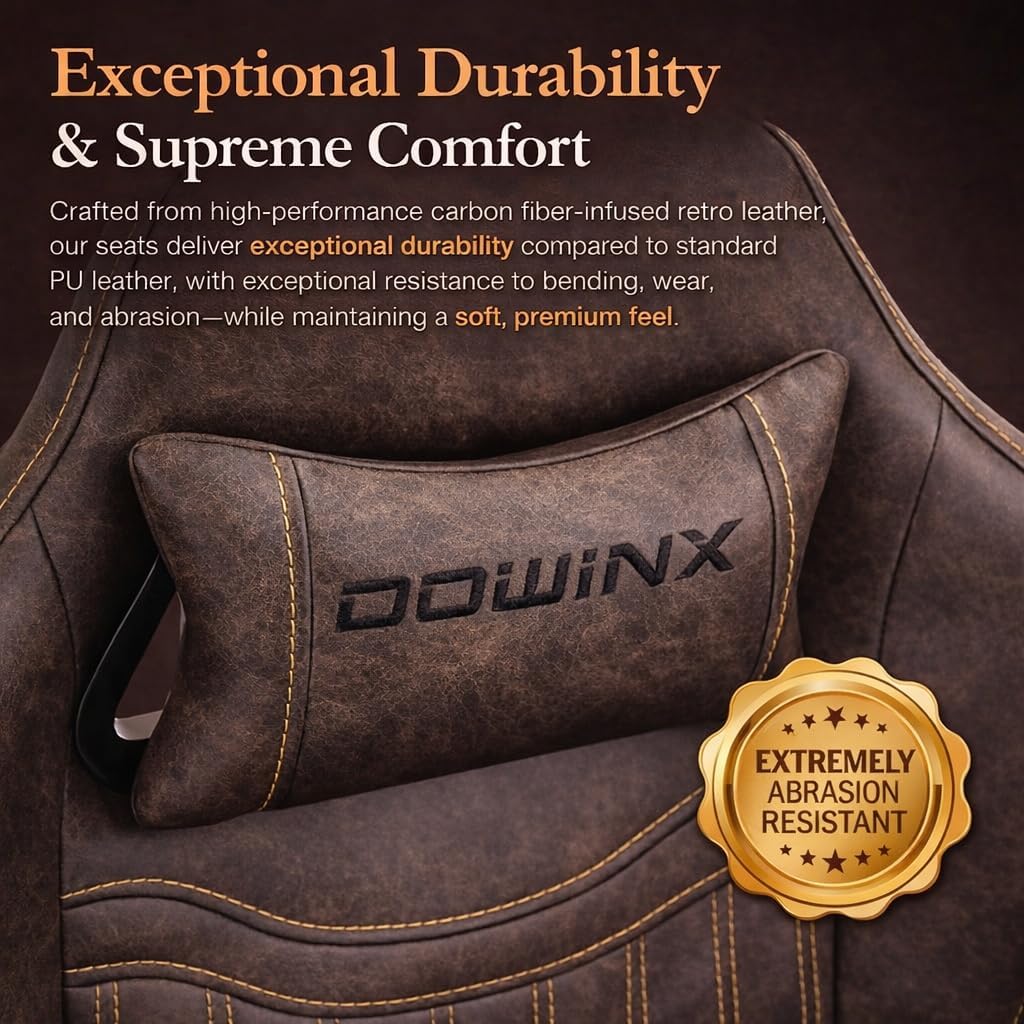Dowinx Gaming Chair Breathable PU Leather Gamer Chair with Footrest Massage Lumbar Support, Big and Tall Ergonomic Reclining Computer Chair with Pocket Spring Cushion for Adults Teens (Brown)