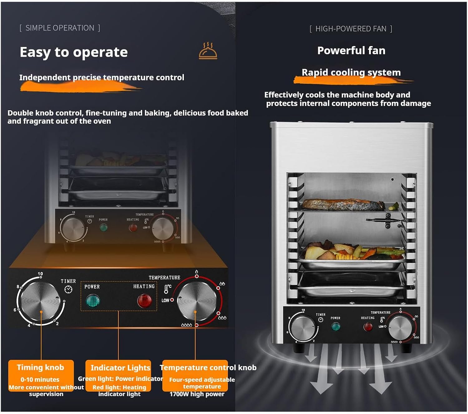 Smokeless Electric Broiler for Indoor Use, 800°C High-Heat Steak Grill with Adjustable 4/8-Tier Rack, Ceramic Heating, Timer & Temp Control, for Steak Chicken Vegetables A