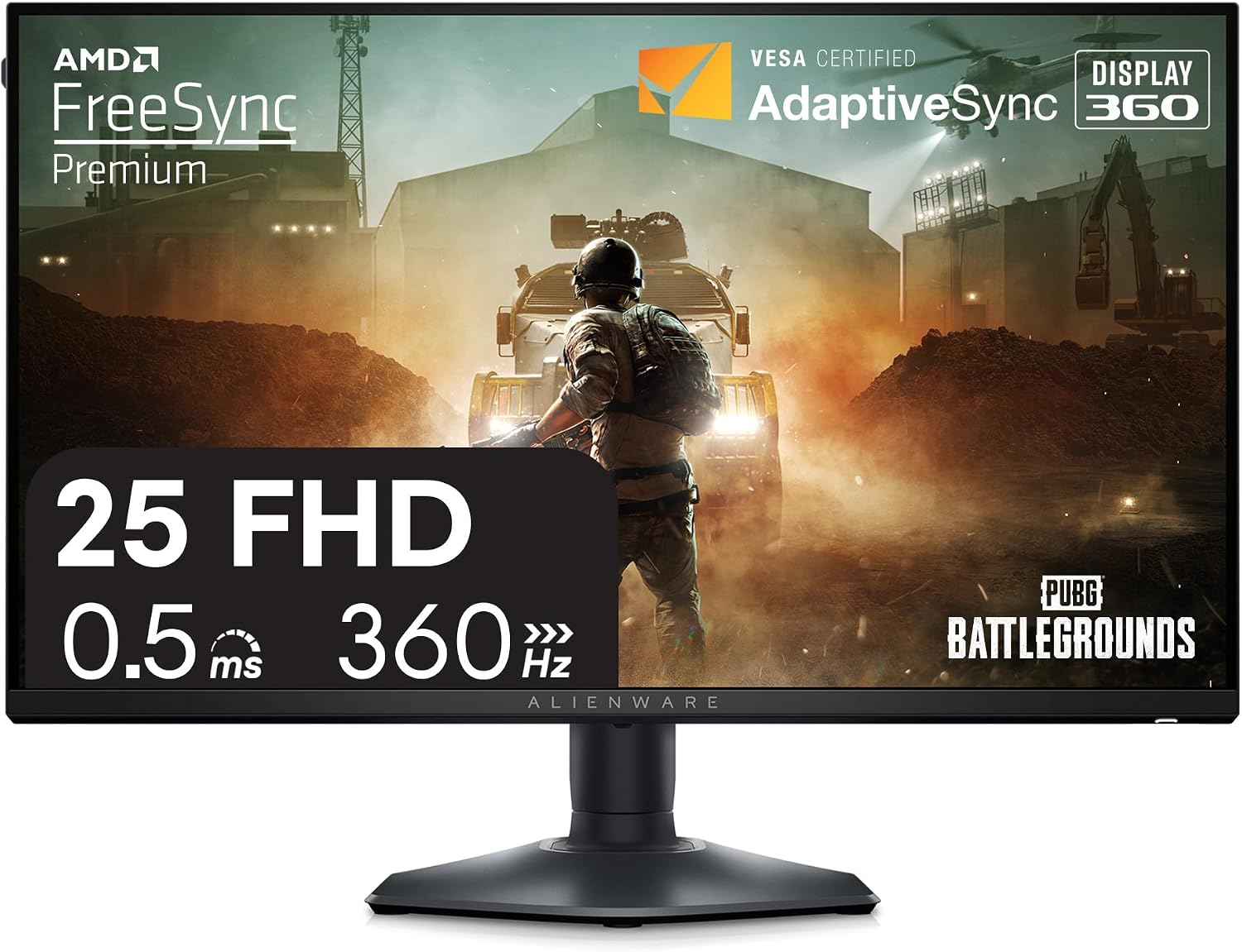Alienware 25 Gaming Monitor AW2523HF 24.5' IPS LED Full HD (1920 × 1080) 360Hz Display - AMD FreeSync - VESA - Monitor (USB, HDMI) Height/Tilt/Swivel/Pivot Adjustability - Dark side of the Moon