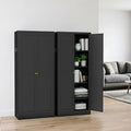 5-Tier Black Steel Pantry Storage Cabinet with 2 Doors & 4 Adjustable Shelves, Tall Metal Cabinets for Kitchen, Living Room, Garage, Heavy Duty Freestanding Utility Cabinet, Assembly Require