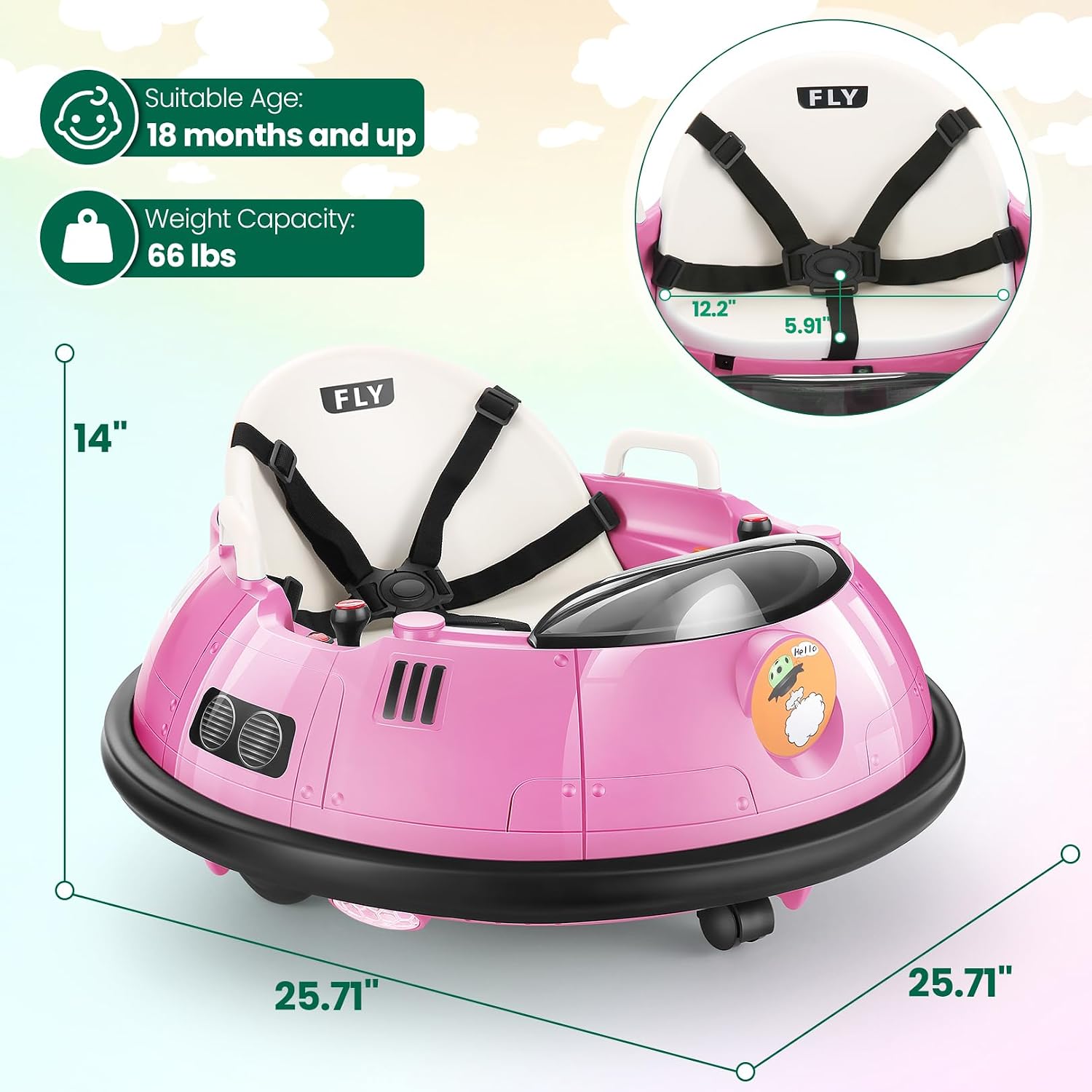 Hikole Kids Bumper Car with Remote Control, Electric Ride On Bumper Car for Toddler Ages 1.5-5 Years Old, Flashing LED Light, 360 Degree Spin, Safety Belt, Gift for Boys Girls, Pink
