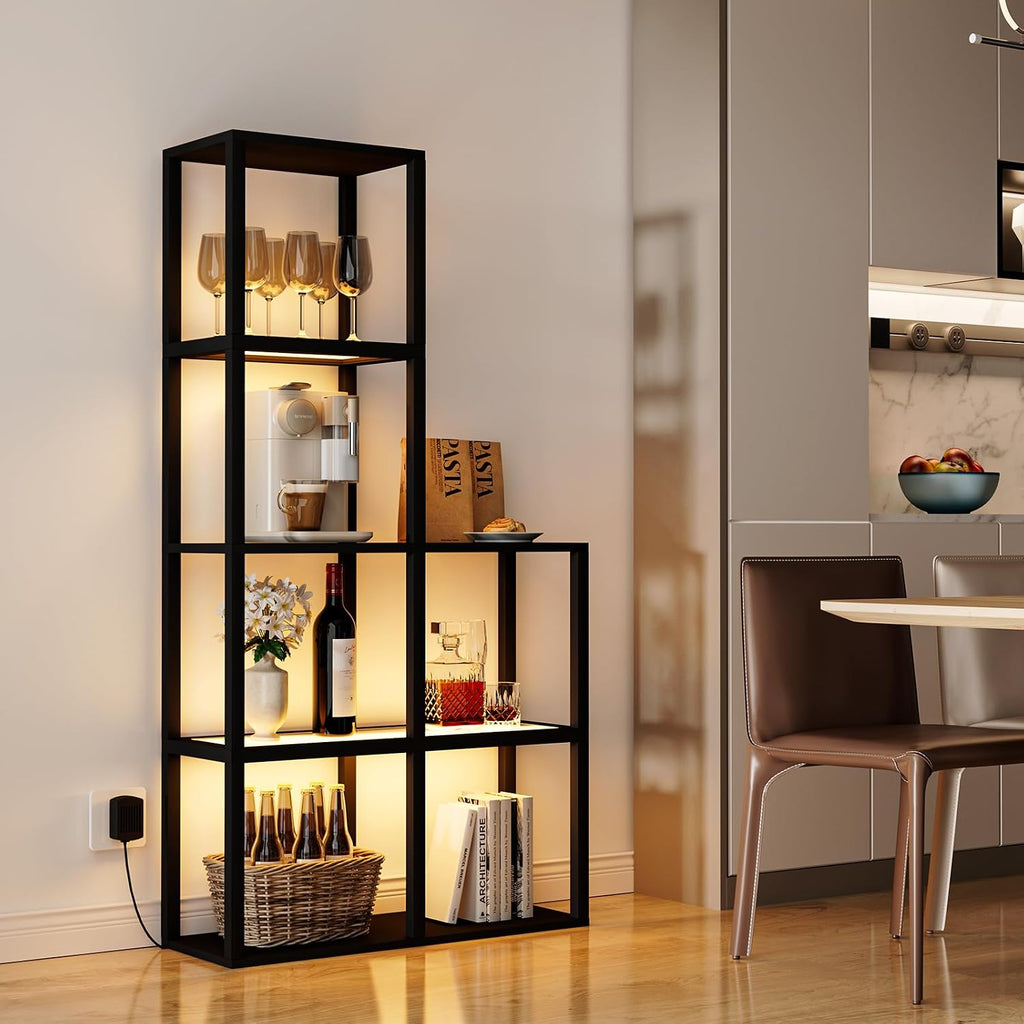 VILICK Display Shelf with LED Light Standing Floor Lamp with Glass Storage Shelves for Collectibles, 5 Tier Tall Corner Shelf Open Curio Cabinet for Living Room, Bedroom, Office, Home Decor