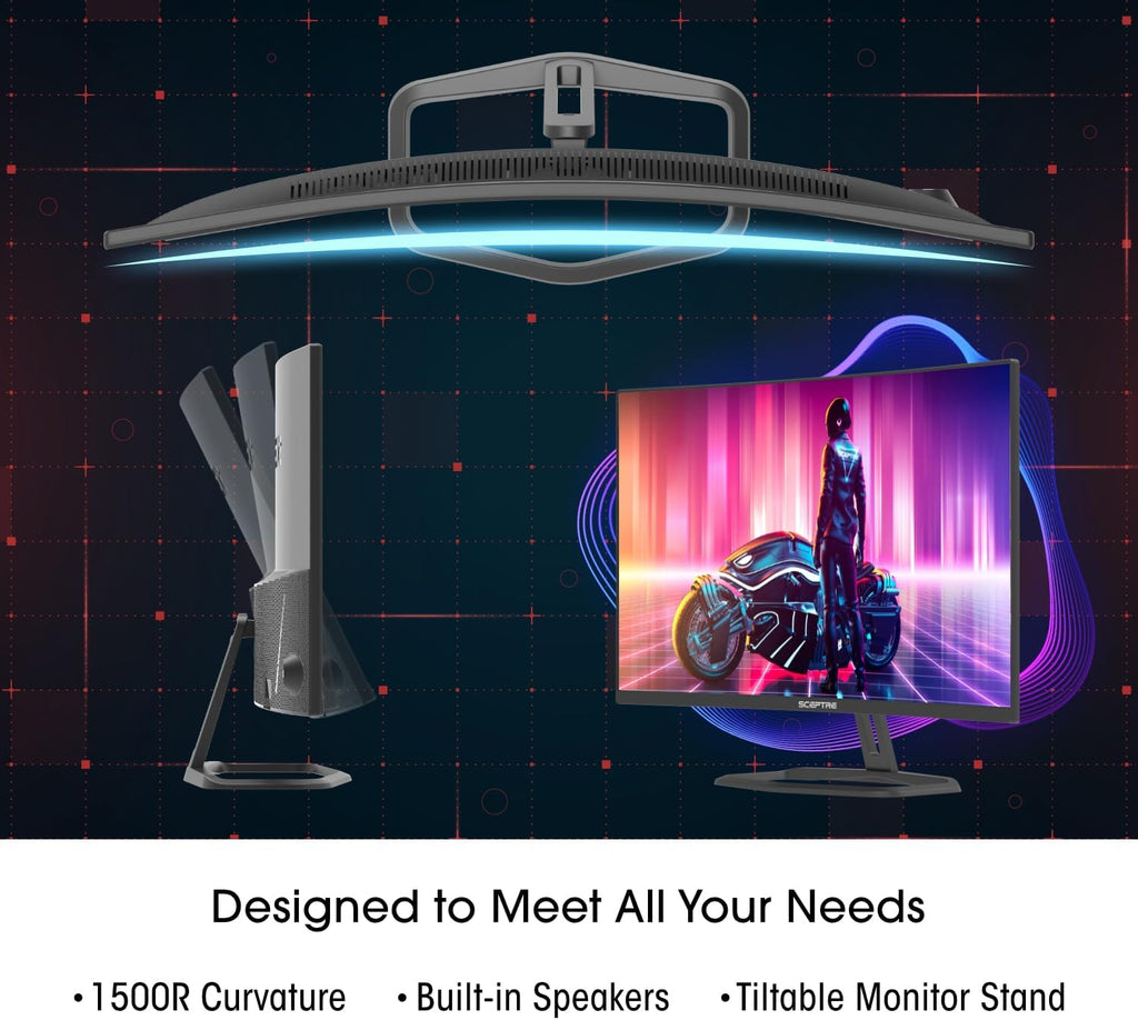 Sceptre Curved 32-Inch Gaming Monitor, 1920 × 1080, Up to 240+Hz, 1ms, 110% sRGB, AMD FreeSync Premium, Built-in Speakers, HDMI DisplayPort, Machine Black (C325B-FWD240 Series)