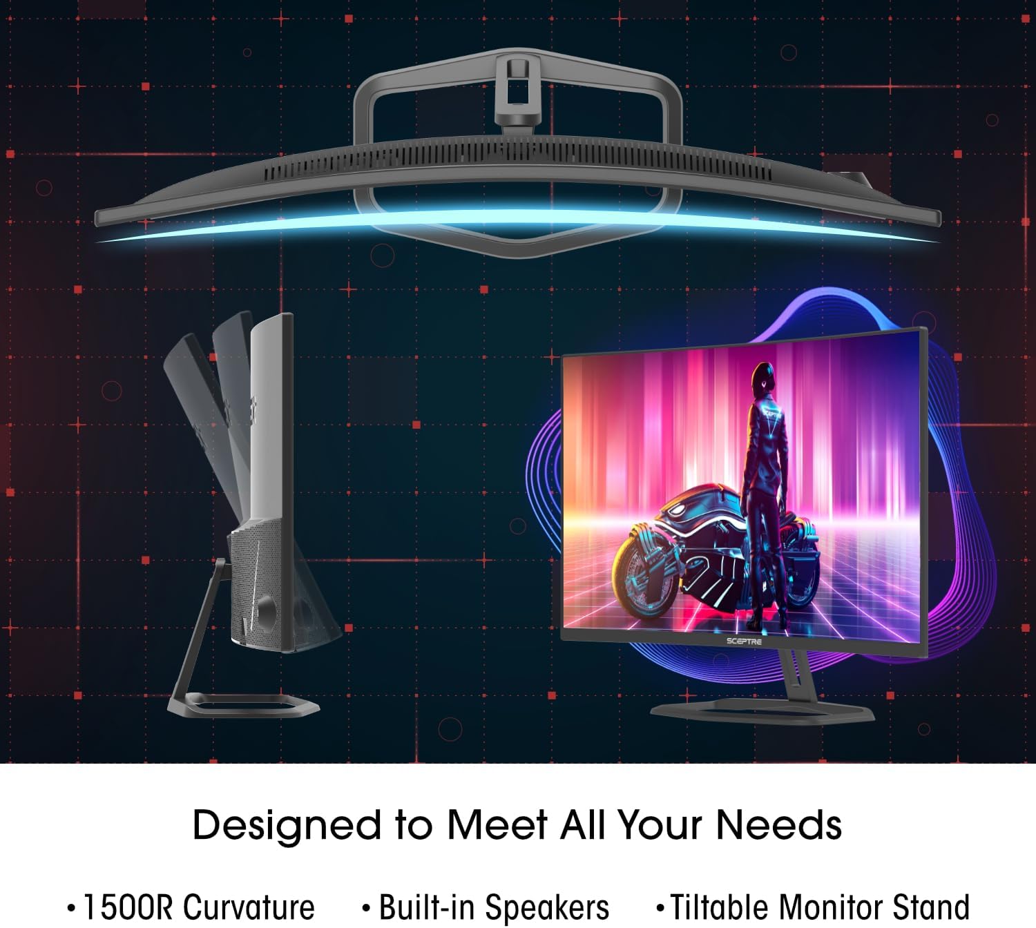Sceptre Curved 32-Inch Gaming Monitor, 1920 × 1080, Up to 240+Hz, 1ms, 110% sRGB, AMD FreeSync Premium, Built-in Speakers, HDMI DisplayPort, Machine Black (C325B-FWD240 Series)