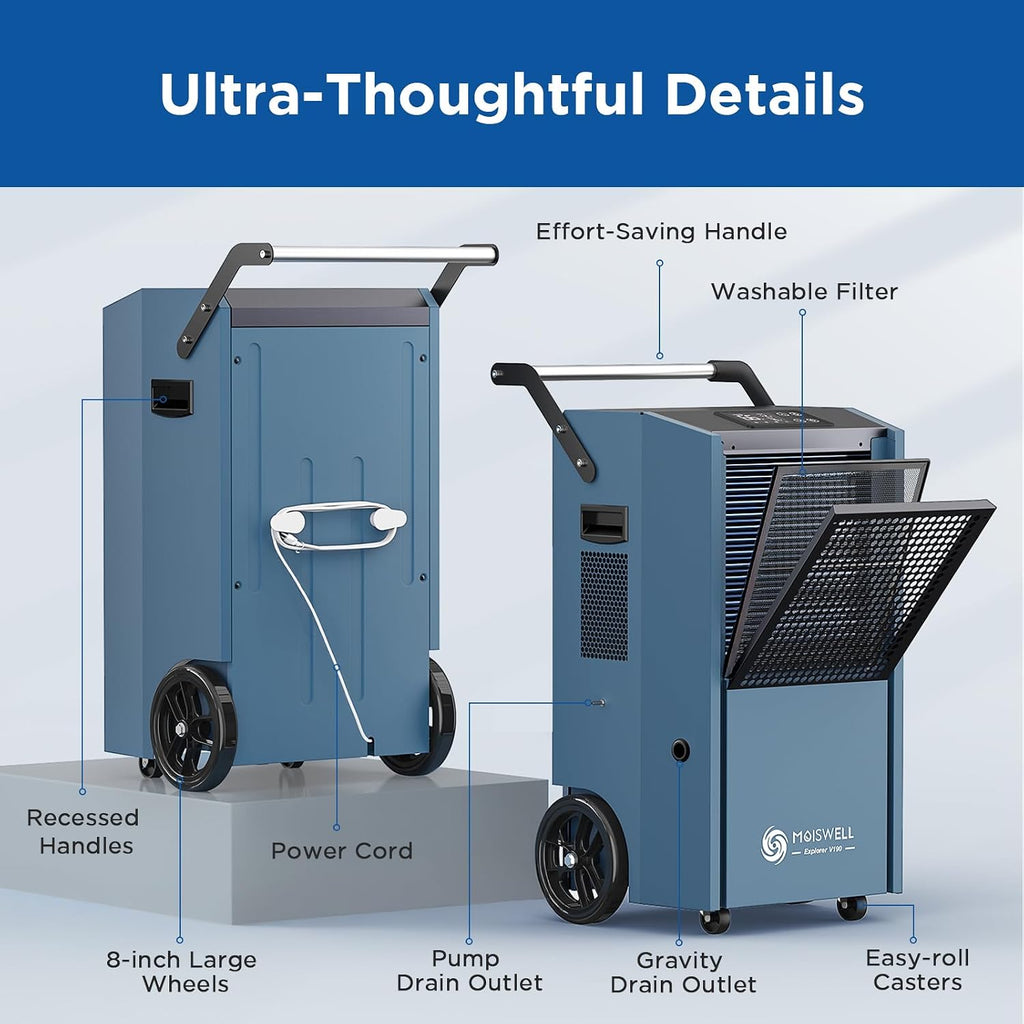 190 Pints Commercial Dehumidifier with Pump Portable Industrial Heavy Duty Moisture Removal Dehumidifiers for Basements with Auto Drain,Powerful Humidity Control for Large Spaces