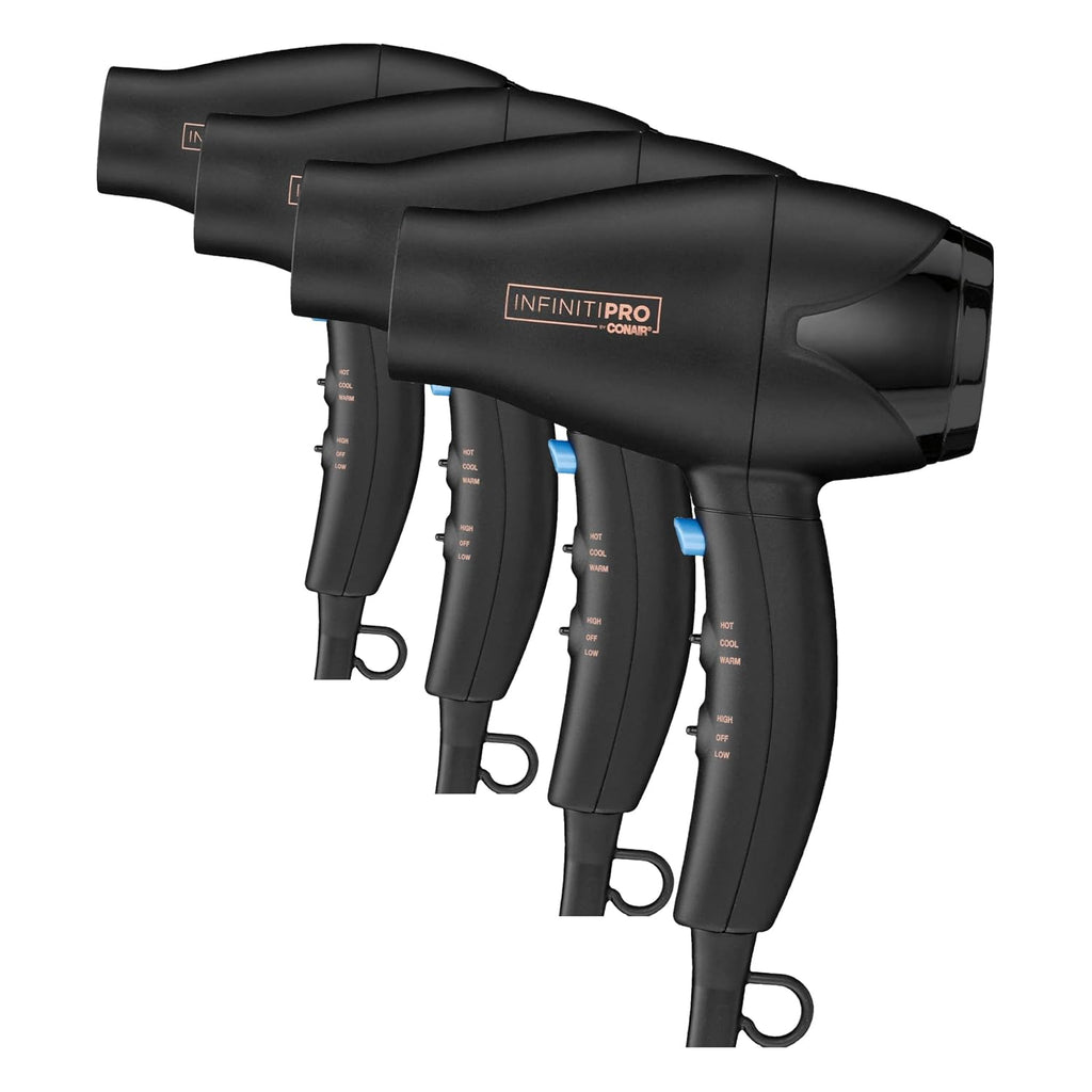 INFINITIPRO by CONAIR Travel Hair Dryer, Mighty Mini Compact Lightweight Professional AC Motor Hair Dryer| (Pack of 4)