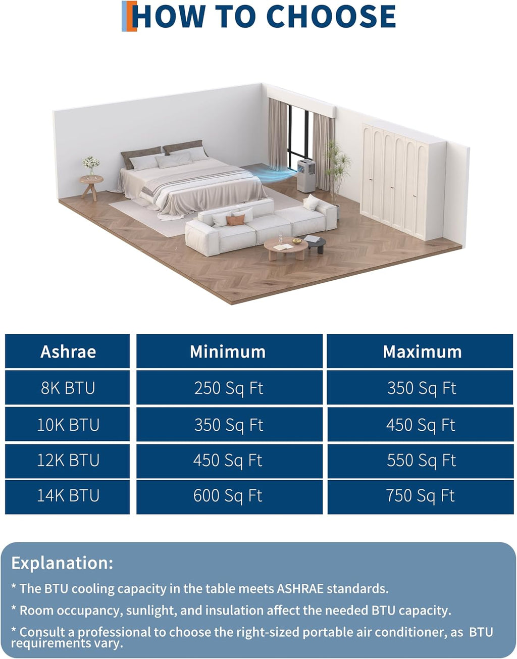 8,000 BTUs Portable Air Conditioner, Portable AC Unit 4 Modes with Cool, Fan, Dehumidifier, Sleep Mode, Cools up to 350 Sq. Ft, Full Set Installation Kit, for Bedrooms Offices Use, Black&Grey Cover