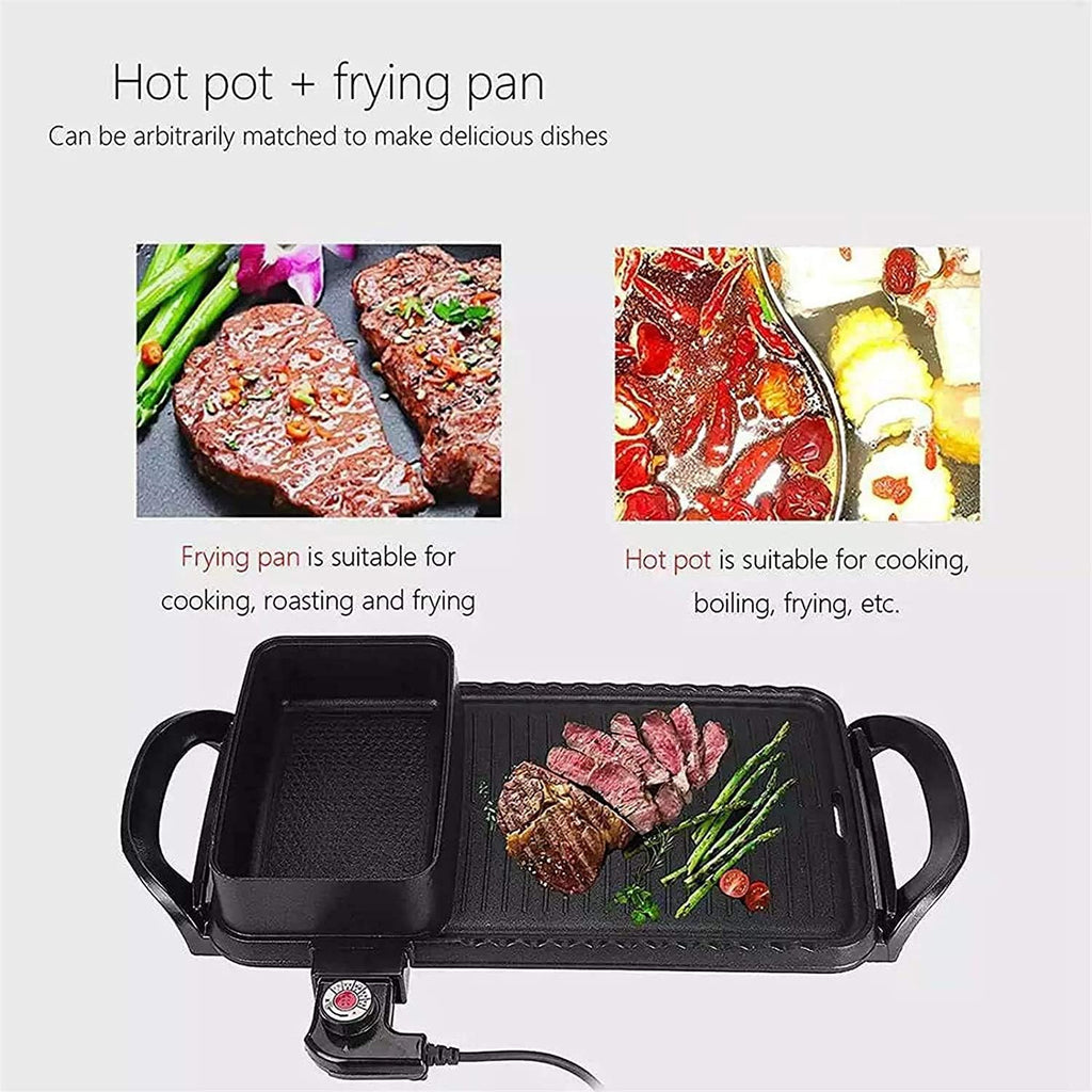 Electric Grill with Hot Pot 2 in 1 Indoor Korean BBQ Grill and Pot with Divider 1600W Separate Dual Temperature Control, Capacity for 2-8 People,Household Nonstick Electric G