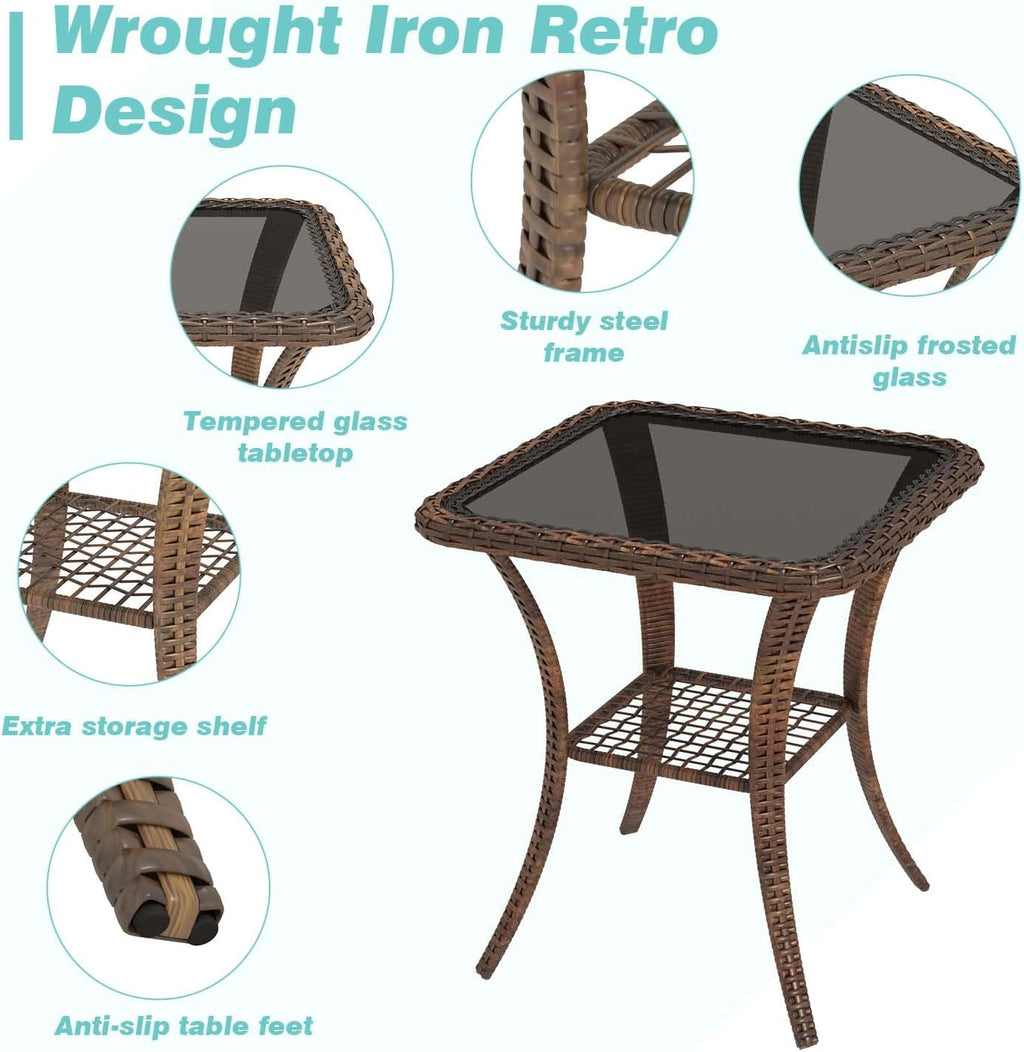 EROMMY 3 Pieces Patio Furniture Set, Outdoor Swivel Rocker Patio Chairs, Wicker Patio Bistro Set with Rocking Chair, Thickened Cushions and Glass Coffee Table for Backyard, Garden, Blue