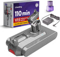 V15 110-Min Runtime Battery Replacement: with Samsung Battery Cells, Compatible with Dyson V15 Models, Animal, Torque Drive, Outsize, SV15/16/22/28/29, 970425-01, Includes Filter & Charger