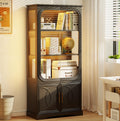 Lareth Display Curio Cabinet with Glass Doors, 69 in Tall Bookcase with LED Lights, Storage Cabinet|Kitchen Pantry Cabinet, 5 Tier Glass Display Case for Living Room, Home Office, Black