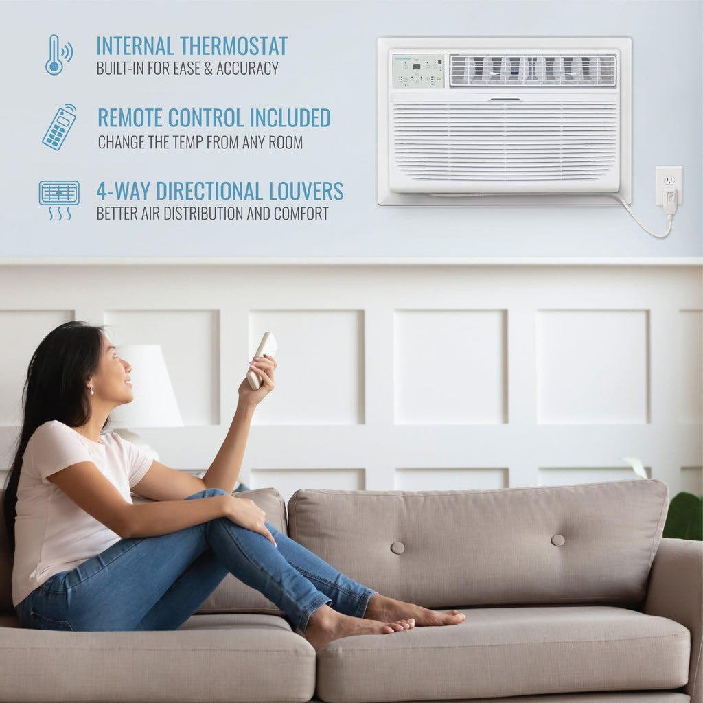 Keystone 10,000 BTU Through the Wall Air Conditioner and Dehumidifier, 115V, Through the Wall AC Unit for Bedroom, Bathroom, Nursery, Small-Medium Sized Rooms up to 450 Sq.Ft., Quiet, High Efficiency