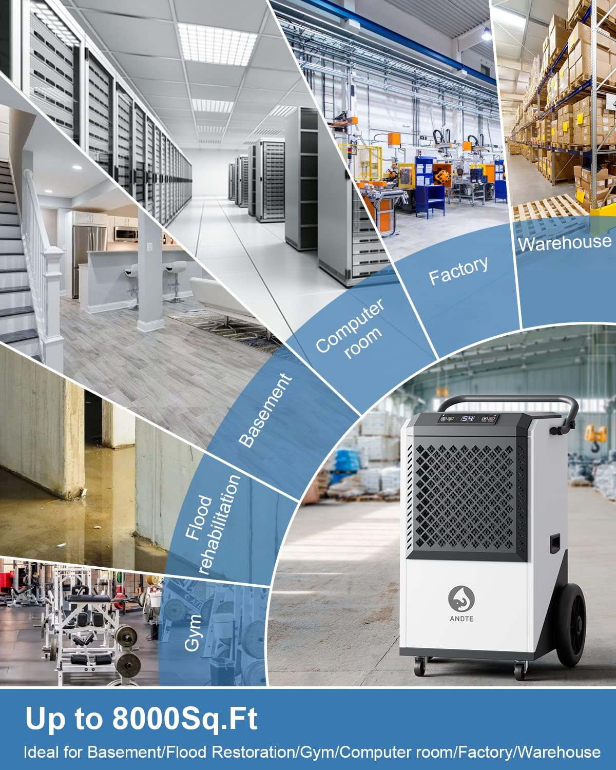 250 Pint Commercial Dehumidifier for Industrial Basement Heavy Duty Commercial-grade Portable Dehumidifiers 8000sqft for Large Spaces,Warehouse Grow Room, Water Damage Restoration