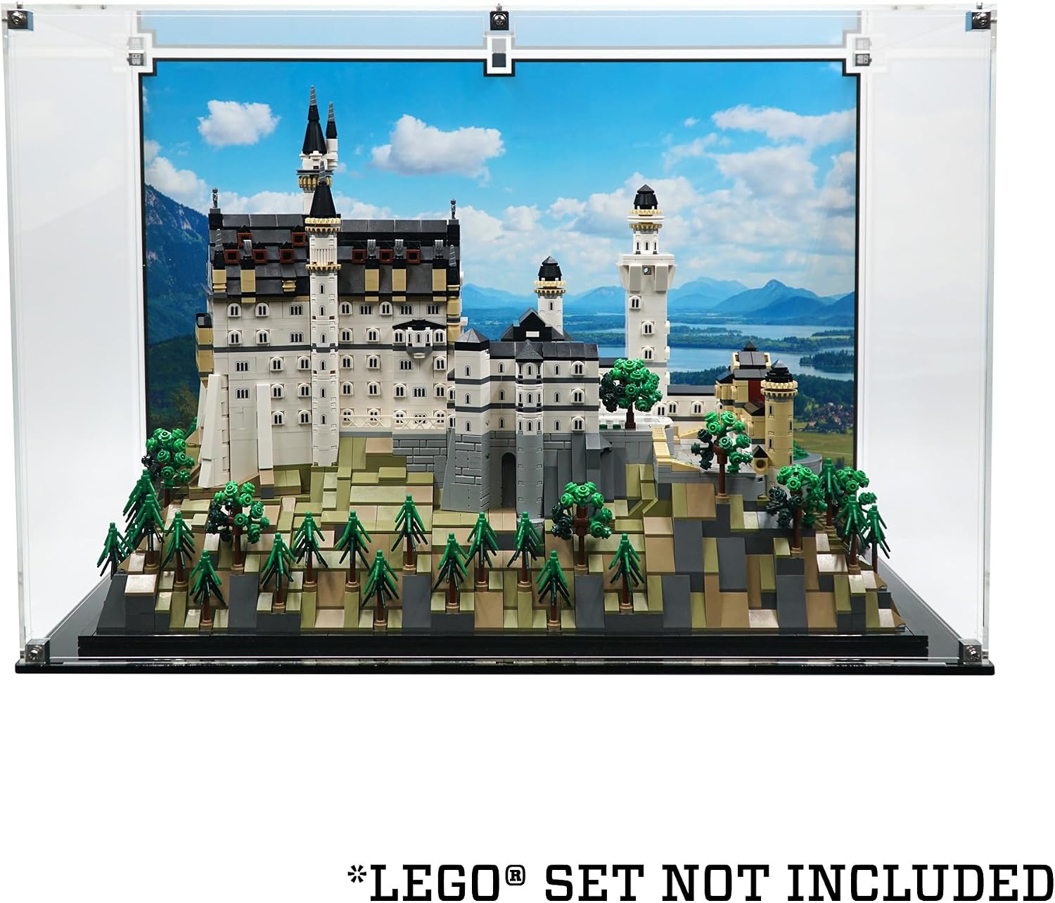 Display Case Compatible with Lego Set 21063 Neuschwanstein Castle - Premium Acrylic Showcase with Background - Set not Included