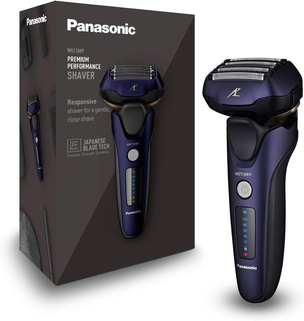 Panasonic ES-LV67-A803 Wet and Dry Shaver, 5 Shaving Heads with Linear Motor, Including Hair Trimmer, Navy Blue