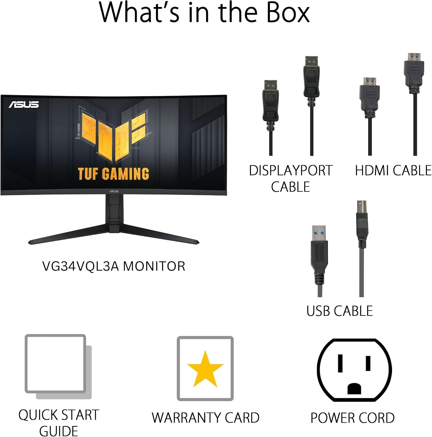 ASUS TUF Gaming 34' 1440P 1500R Curved Monitor (VG34VQL3A) - QHD (3440 x 1440), 180Hz, 1ms, Extreme Low Motion Blur, Freesync Premium Pro, 125% sRGB, DisplayHDR 400, Height Adjustable, 3 year warranty