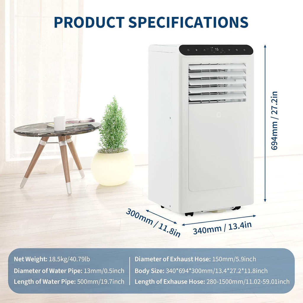 8,000 BTU Portable Air Conditioners, 3-in-1 Modes Up to Small Room, Portable AC Unit with Cooling, Fan, Dehumidifier, 24H Timer, Remote & Easy Window Installation Kit, White, for Bedroom,.