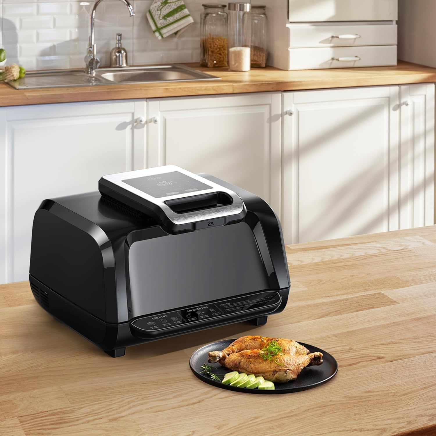 Indoor Smokeless Grill, Indoor Grill Air Fryer Combo with See, Electric Indoor Searing Grill with Adjustable Temperature Control, Nonstick Grate, Stainless Steel, 4Qt