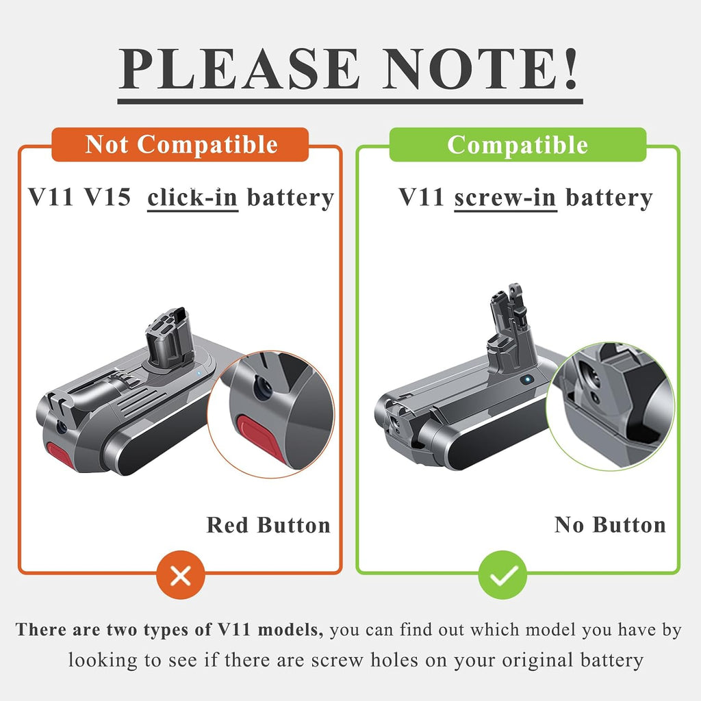 5.8Ah Battery Replacement for V11 Screw-in Battery SV14【Not for Click-in Type】 25.2V Compatible with V11 Animal Cordless Vacuum Screw in Type