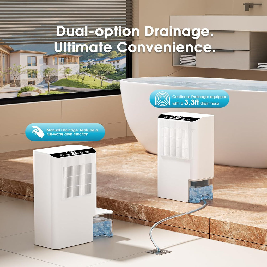 Dehumidifiers for Home, 2000 Sq.Ft Small Dehumidifier with 3.3ft Drain Hose, 2.5L Tank, Timer Sleep Mode, Portable Dehumidifier for Basement, Bedroom, Bathroom (Pearl White)