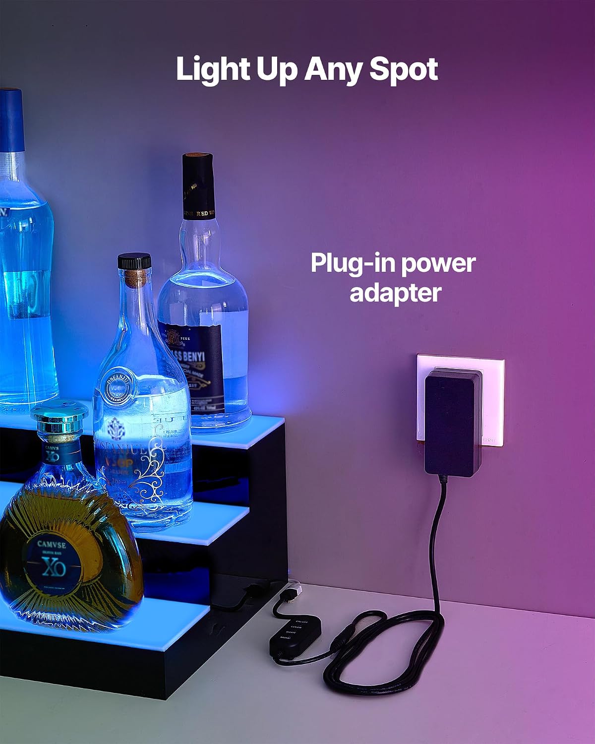 VEVOR LED Lighted Liquor Bottle Display, 3 Tier 70 Inch, Illuminated Home Bar Shelf with RF Remote & App Control, 7 Static Colors, Acrylic Lighted Whiskey Shelf for 52 Bottles, Powered by Adapter Only