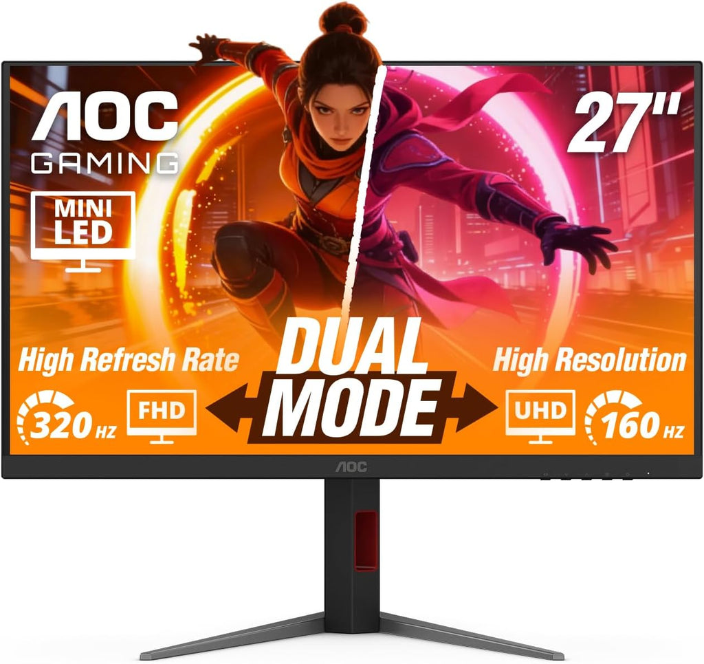 AOC 27 Inch 4K Gaming Monitor, Mini-LED IPS, 3840x2160 160Hz / FHD 320Hz, 1ms, HDMI 2.1, Display HDR 1000, G-SYNC Compatible, Height Adjustable Stand, USB Hub, U27G4XM