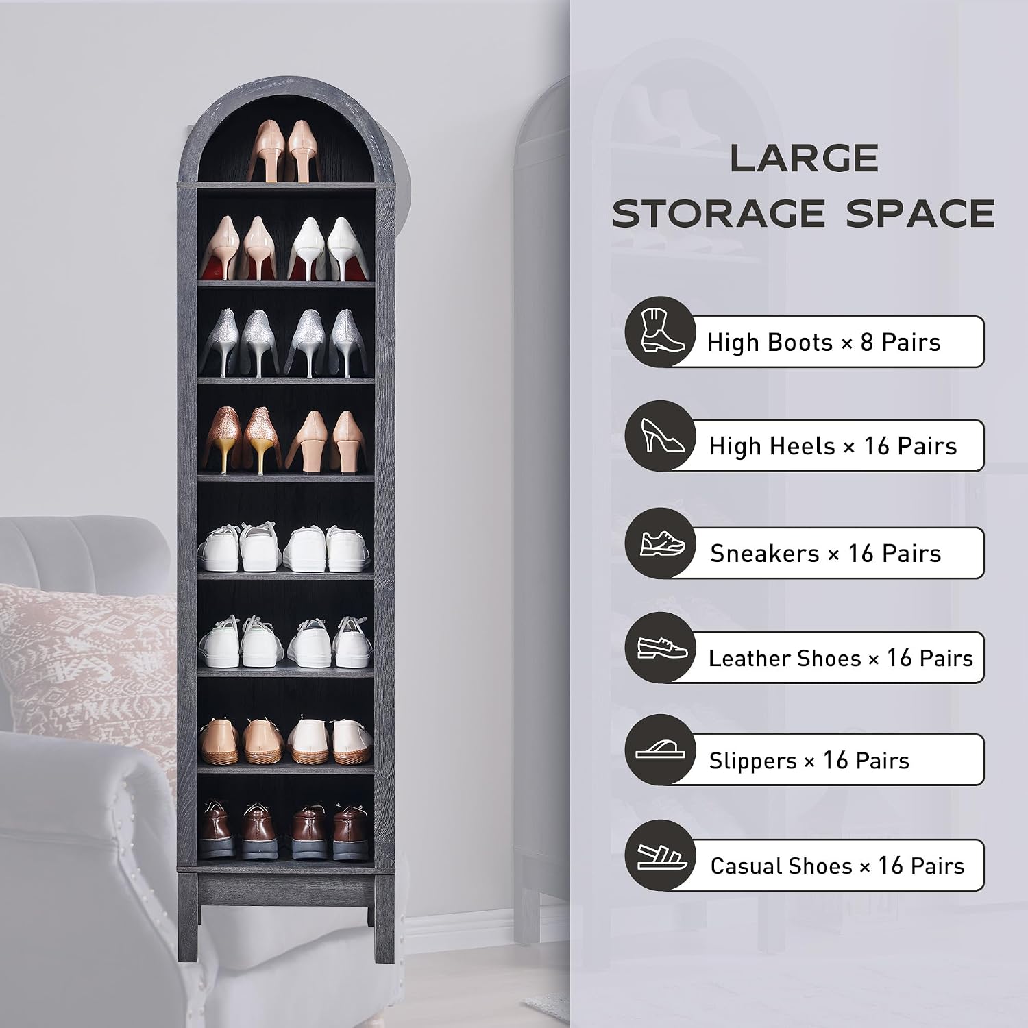 IFGET 71' Tall Arched Bookshelf, 8 Tiers Arch Bookcase with Storage, Modern Farmhouse Book Shelf with Adjustable Shelves, Wood Bookshelf w/Open Display Shelves for Living Room, Office (Dark Grey)