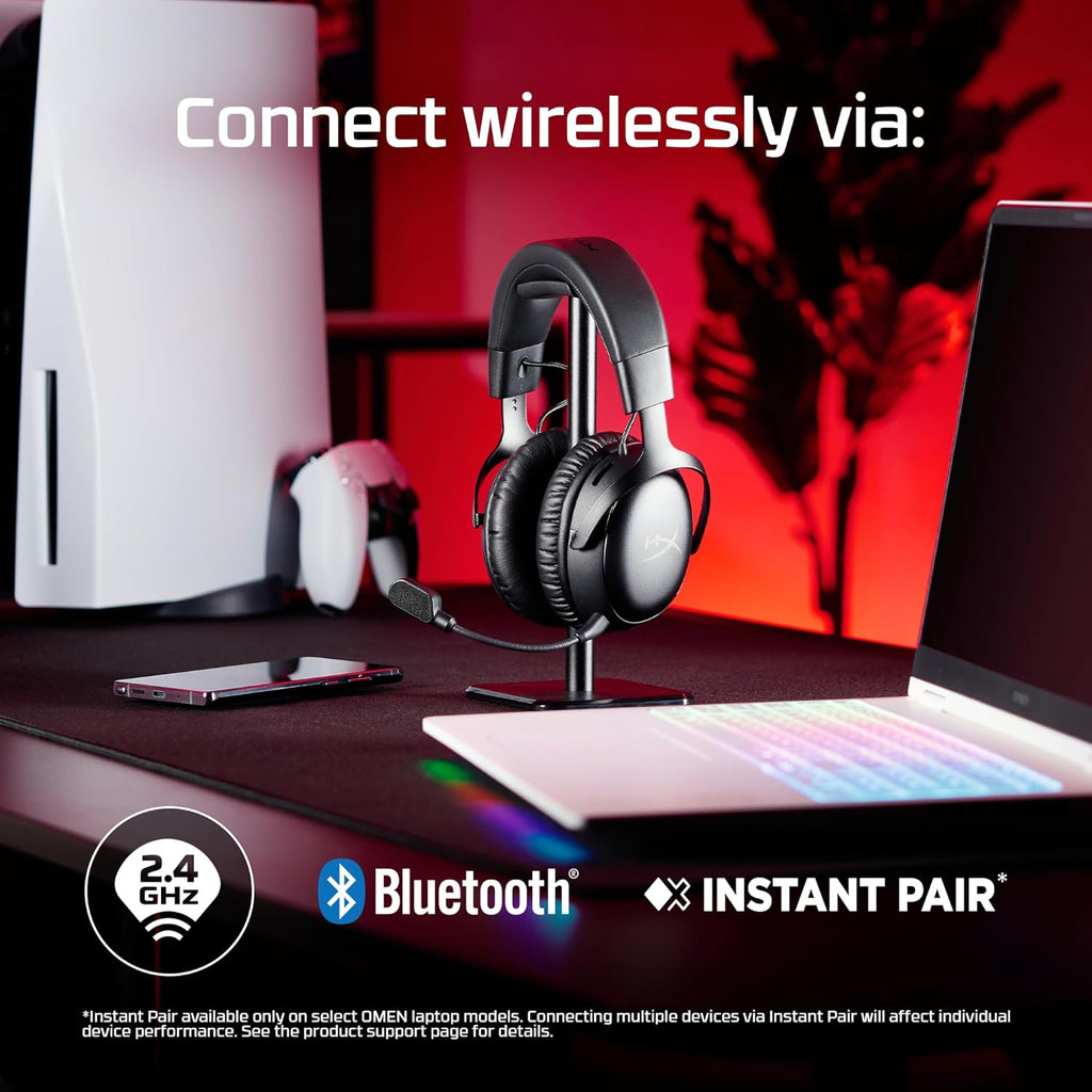 HyperX Cloud III S – Wireless Gaming Headset, 2.4GHz, Bluetooth, Battery Life up to 120 Hours 2.4GHz / 200 Hours Bluetooth, 53mm Angled Drivers, 10mm Detachable Mic, Customizable – Black/Red
